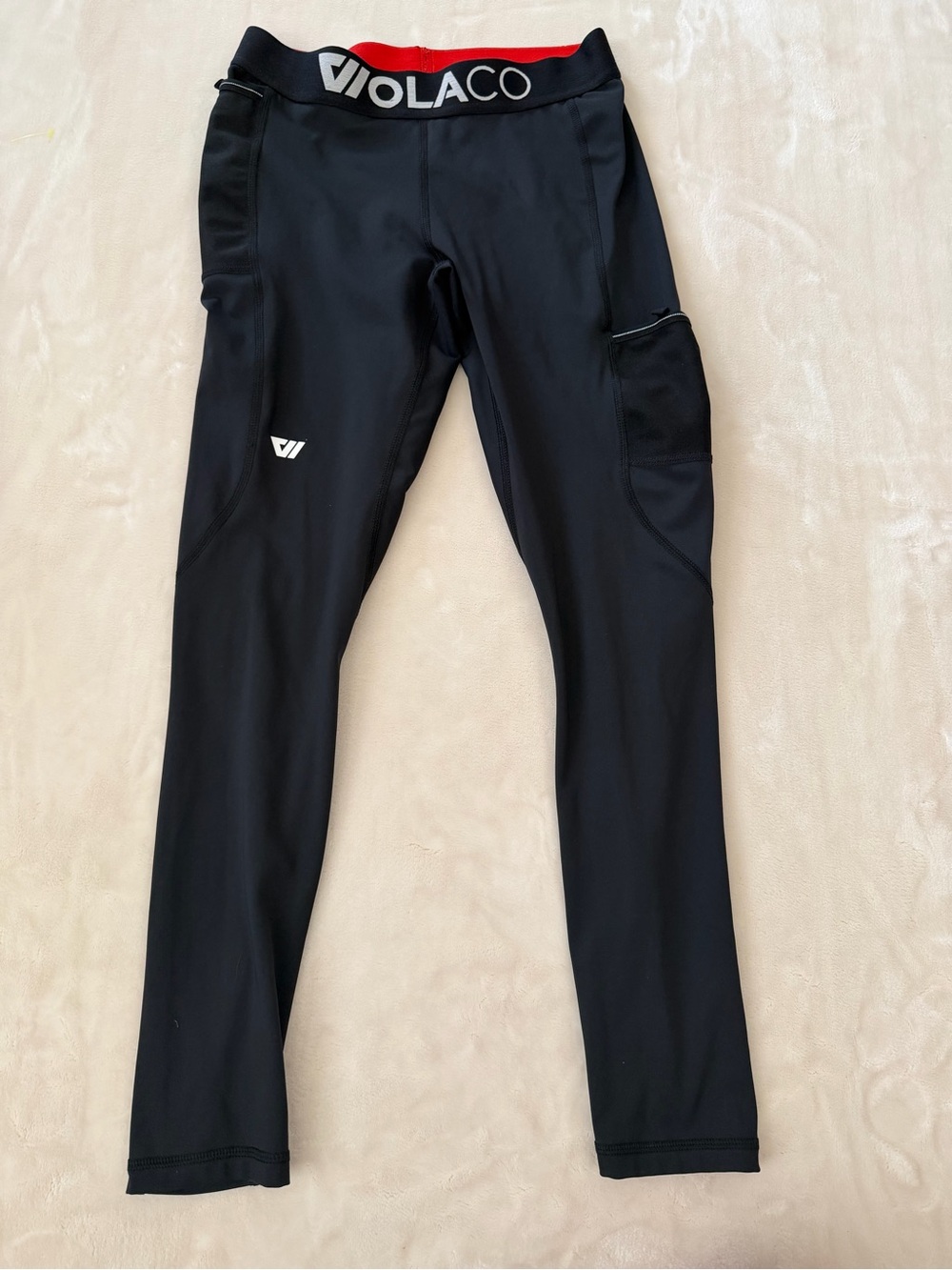 WOLACO Black Compression Tights M Running Workout Leggings Pockets